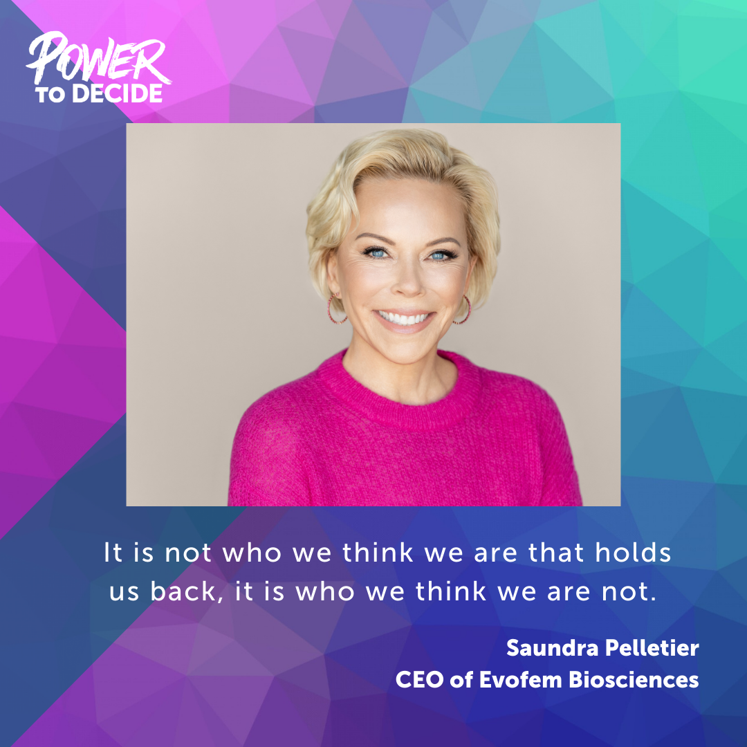 A photo of Pelletier and a quote from the interview, "It is not who we think we are that holds us back. It is who we think we are not."