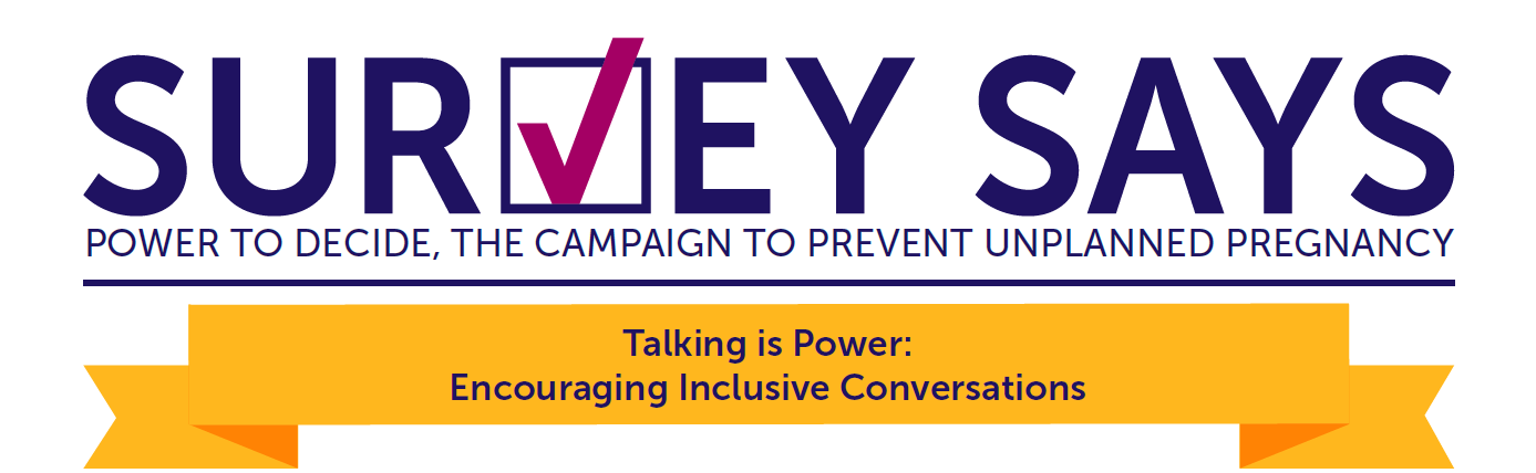 A graphic that reads, "Survey Says Talking is Power: Encouraging Inclusive Conversations."
