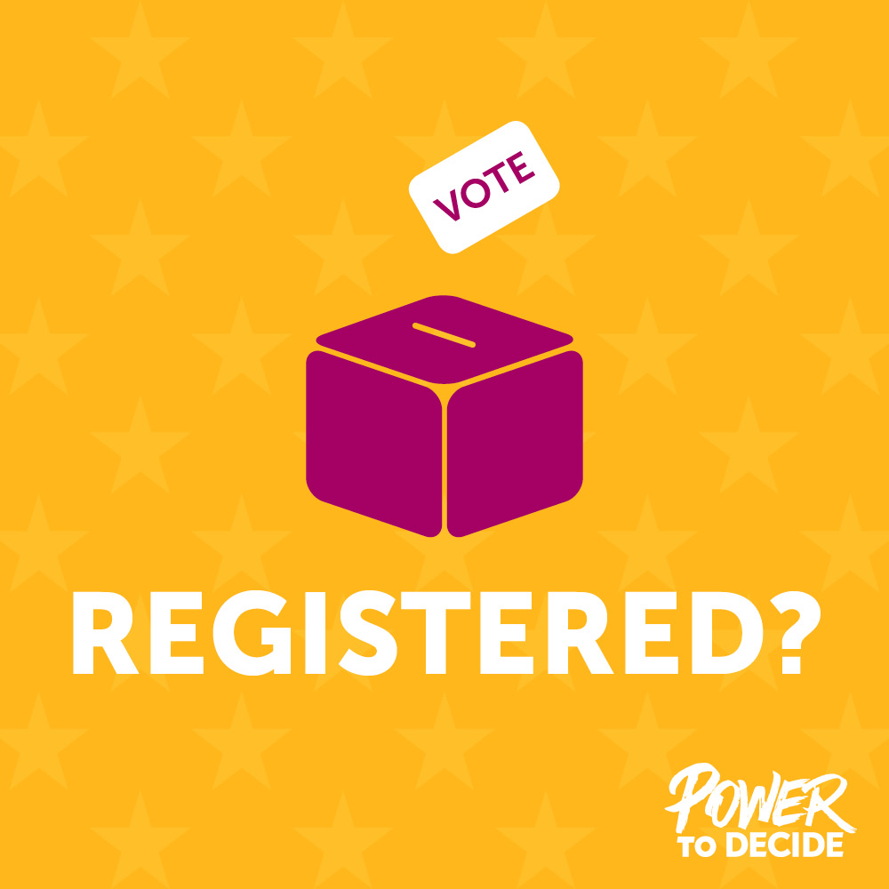 A graphic of a ballot box with the word REGISTERED?