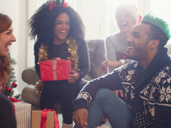 A group of friends sharing presents
