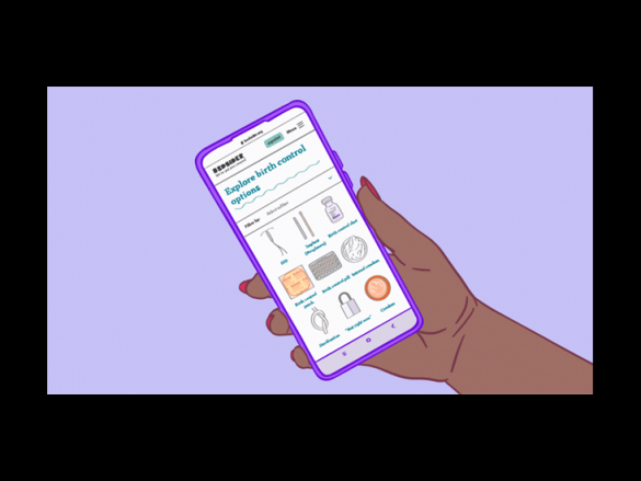 A hand holds a phone with the Bedsider Method Explorer showing on the screen.