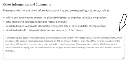 A screenshot of an example of a potential circumstances under which the health plan is out of compliance.